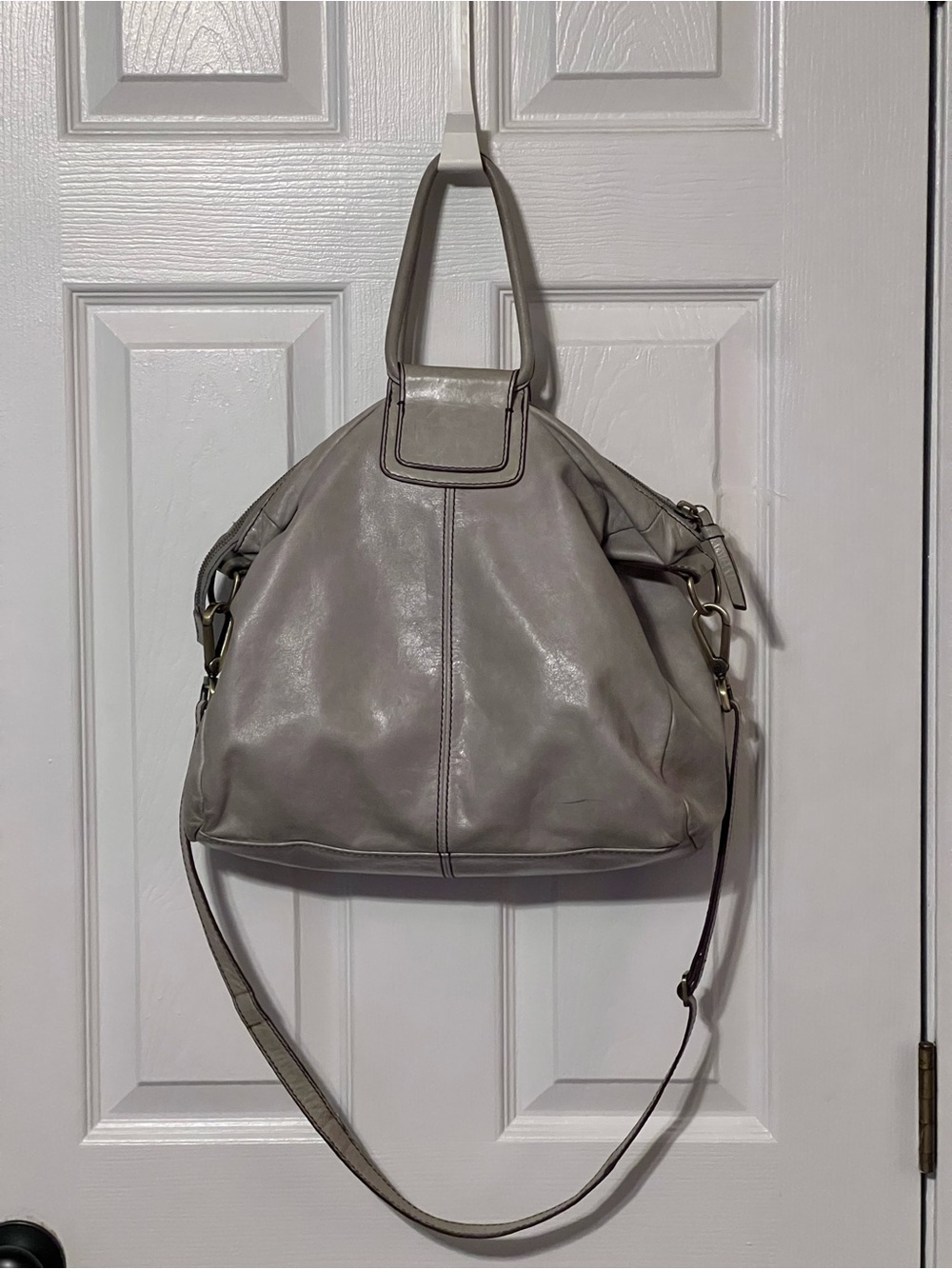 HOBO International Sheila Large Gray Leather Convertible Satchel Tote Crossbody